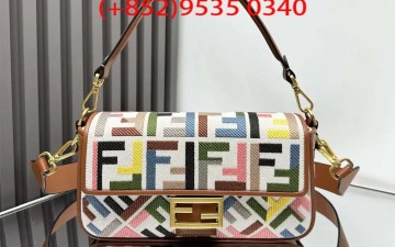 Fendi Women Baguette Canvas Bag with Multicolor FF Embroidery
