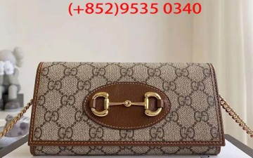 Gucci GG Unisex Gucci 1955 Horsebit Wallet with Chain-Brown